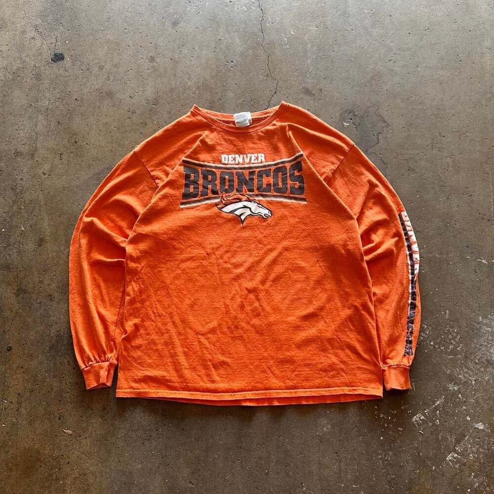 Vintage 90s Denver Broncos Majestic Long Sleeve Shirt, Orange - Size XL